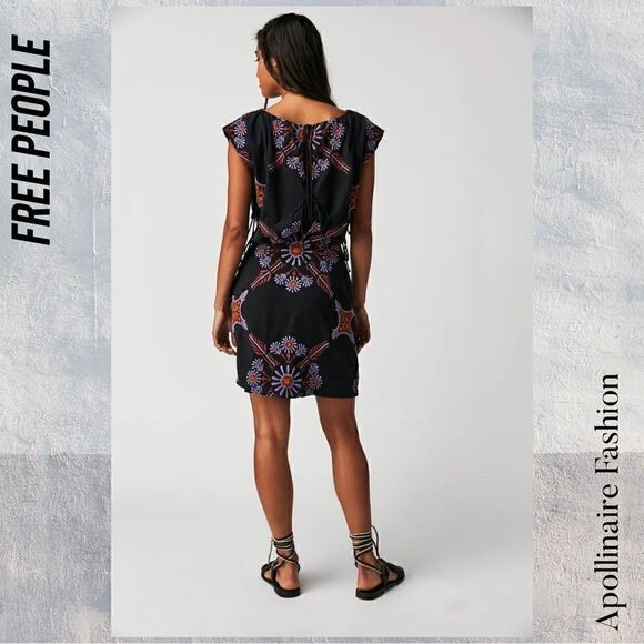 FREE PEOPLE SARDINIA MINI DRESS IN BLACK COMBO NEW - Picture 4 of 12